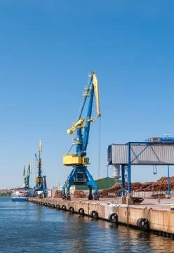 Harbor cranes in a row Stock Photos