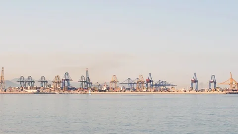 Harbor cranes working, time-lapse Video stock 89939825
