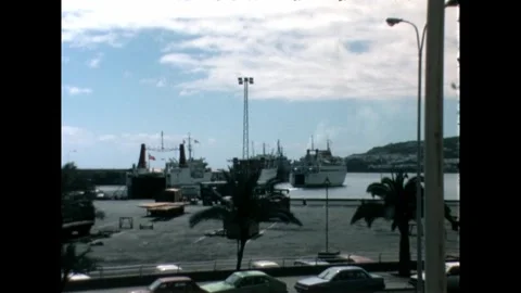 Harbor with Docked Ships Stock Footage 278331852