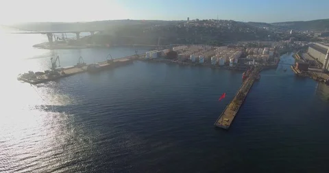 Harbor Drone Shot at Sunset Stock Footage 129371079