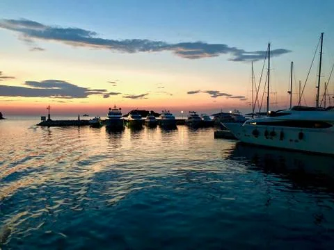 Harbor during sunset Stock Photos
