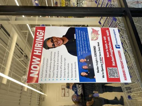 Harbor freight tools retail store employment sign Fotos Stock