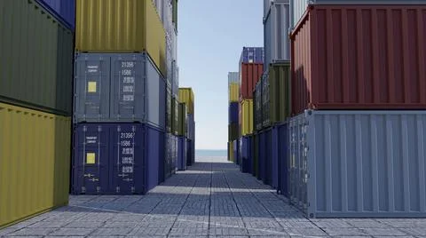 Harbor freight tools. Stack of containers in a dock Stock Illustration