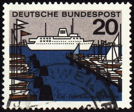 Harbor on German post stamp Stock Photos