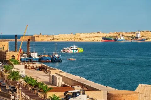Harbor Infrastructure Passenger Ferry Cargo Ships Mediterranean Sea Stock Photos