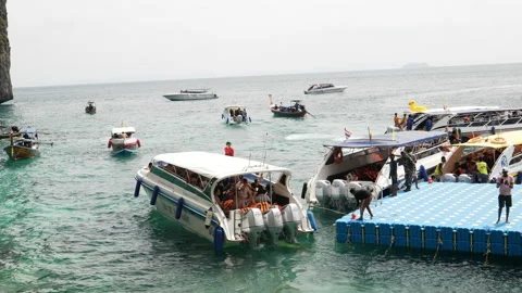Harbor on the island of Maya bay , Phi Phi Leh in Krabi, Thailand Stock Footage 229239298