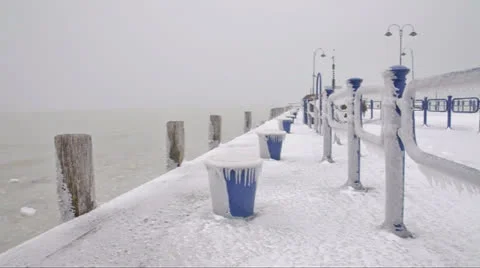 Harbor at Lake Balaton in winter time, Hungary Stock Footage 24371431