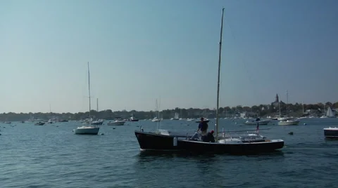 Harbor Launch Towing Sailboat  Stock Footage 888565