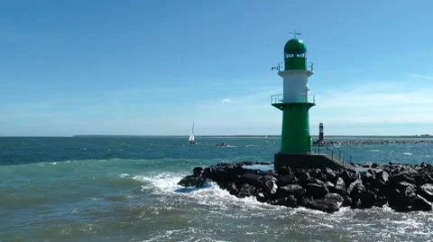 Harbor lighthouse, Rostock Stock Footage 7731289