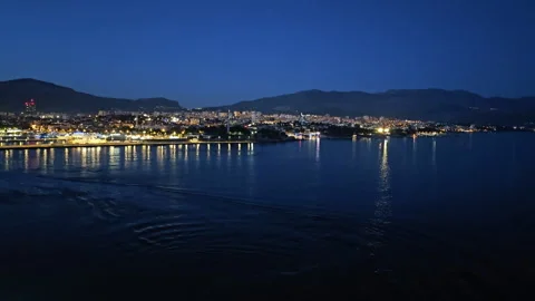 Harbor lights-Night reflections-Blue-Split, Croatia Stock Footage 284885041