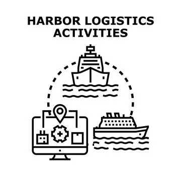 Harbor logistics activities managing global shipping delivery Stock Illustration