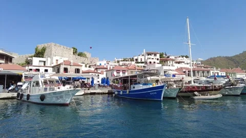 Harbor of Marmaris with a view of the old town from the embankment. Turkey Stock Footage 169488549