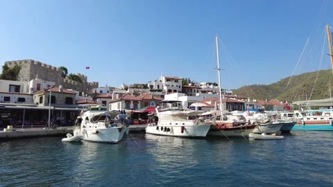 Harbor of Marmaris with a view of the old town from the embankment. Turkey Stock Footage 169540656