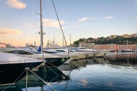 Harbor of Monaco in sunset light Stock Photos
