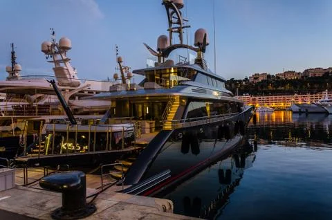 Harbor of Monaco in sunset light Stock Photos