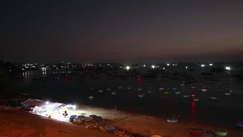 The harbor of Mui Ne at night Stock Footage 133172424