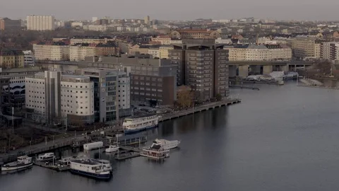 Harbor in a nordic city Stock Footage 71124613