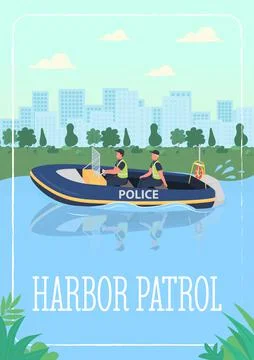 Harbor patrol poster flat vector template 스톡 일러스트