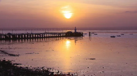 Harbor pier at sunset Stock Footage 739075