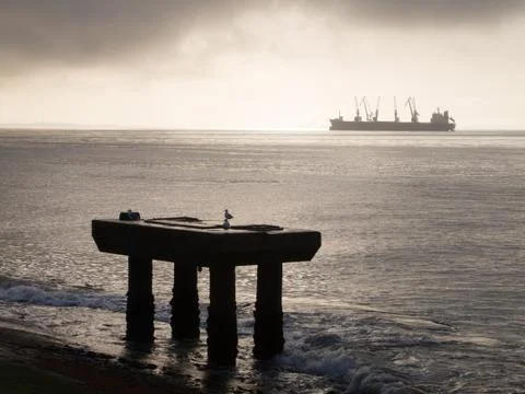 Harbor Platform at Sunrise Foto stock