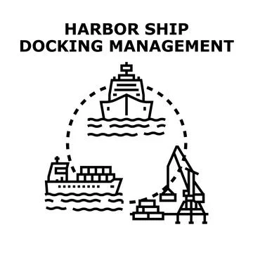 Harbor ship docking management vector operations Stock Illustration