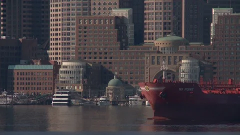 Harbor Skyline Oiltanker Stock Footage 106778830
