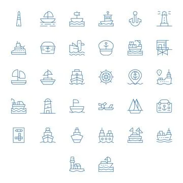 Harbor Ultimate Vector Package with 32 Retina Ready Thin Line Pixel Aligned.. Stock Illustration