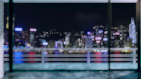 Harbor View of City Background, Abstract Blur Bokeh Nightlife, Blurry Scene Stock Footage 146811896