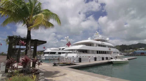 Harbor view of a large mega yacht Stock Footage 24580754