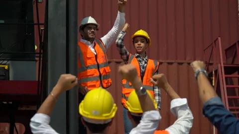 Harbor Workers protest in Cargo freight ship for import export logistic over Stock Footage 159393860
