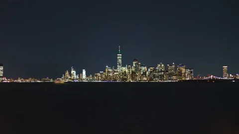 Harborview Downtown Manhattan Night Hyperlaspe Stock Footage 176942875