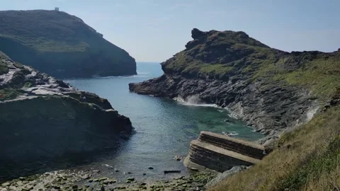 Harbour of Boscastle and Devil's Bellows blowhole Stock Footage 293153279