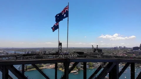 Harbour bridge Sydney flags Stock Footage 134465676