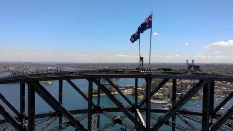 Harbour bridge Sydney flags Stock Footage 134465969