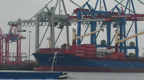 Harbour cranes and ships 9 Stock Footage