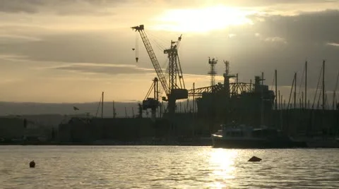Harbour evening - sun set - HD Video stock 12519729