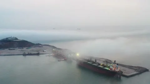Harbour in the fog Stock Footage 197989482