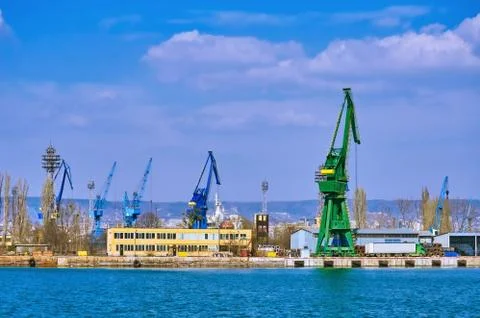 Harbour Level Luffing Cranes Stock Photos