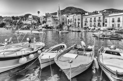 The harbour of Marina Corta in Lipari, Aeolian Islands, Italy Stock Photos