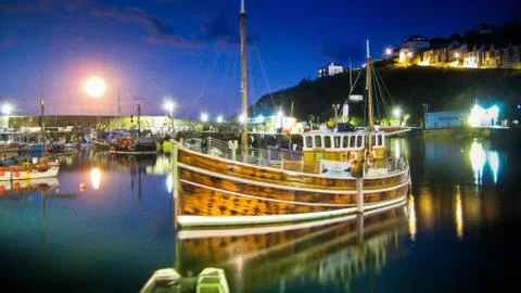 Harbour moonrise - Cornwall Stock Photos