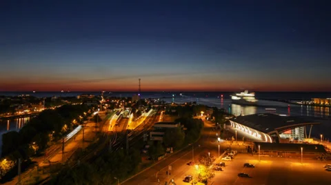 Harbour at night time-lapse Stock Footage 33742778