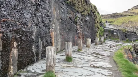 Harbour path carved in rock - Cornwall Stock Footage 237880022