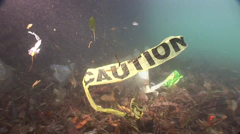 Harbour Rubbish - Plastic pollution including caution tape #61-89 Stock Footage