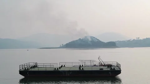 Harbour Ship infront of the burning fire Video stock 274083935