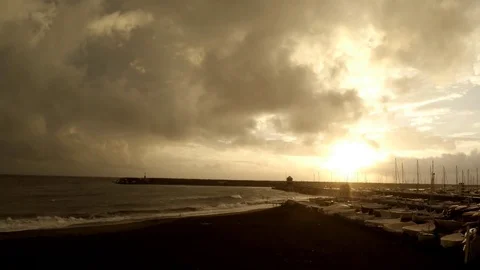 The harbour at sunset Stock Footage 82752779