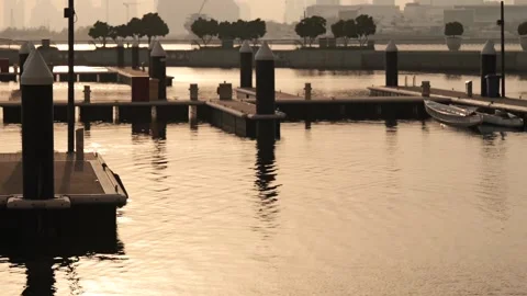 Harbour at sunset water reflection Stock Footage 249745888