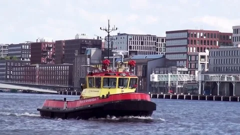 Harbour tug in Amsterdam Stock Footage 84877656