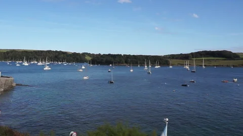 Harbour view in St Mawes Cornwall with yacths and blue skies part 2 Stock Footage 139011311