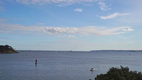Harbour view in St Mawes Cornwall with yacths and blue skies part 6 Stock Footage 139013561