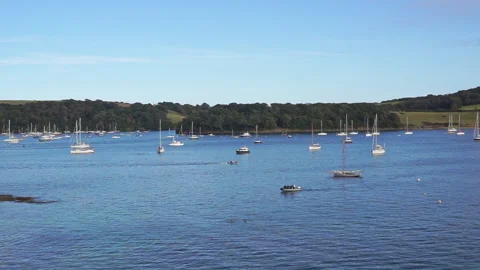 Harbour view in St Mawes Cornwall with yacths and blue skies part 11 Stock Footage 139020533